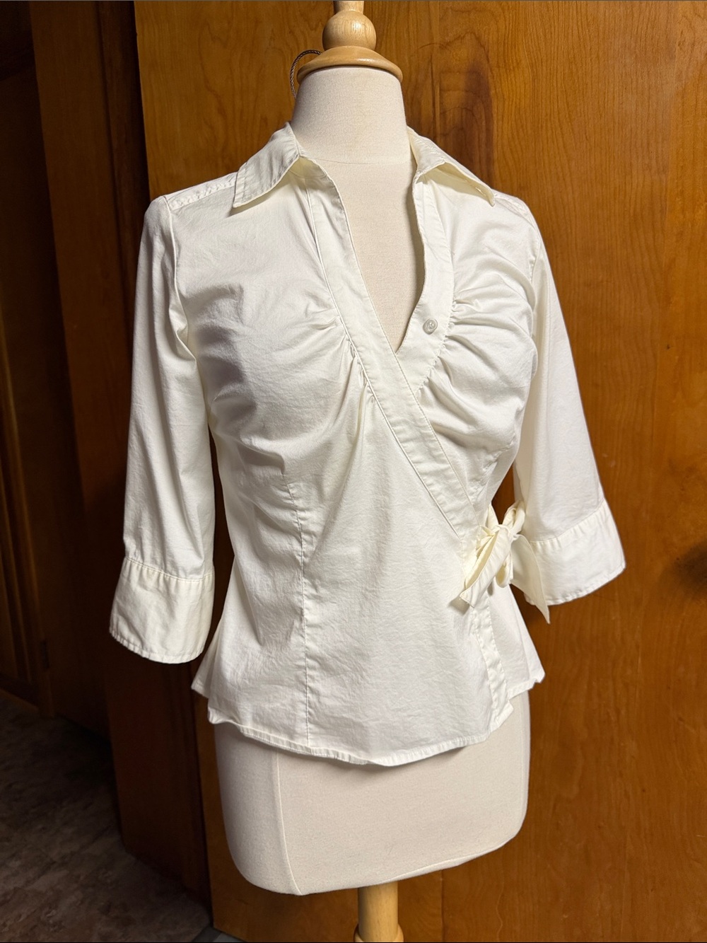 H&M Women’s Cream 3/4 length Sleeves Wrap-Style Blouse Small